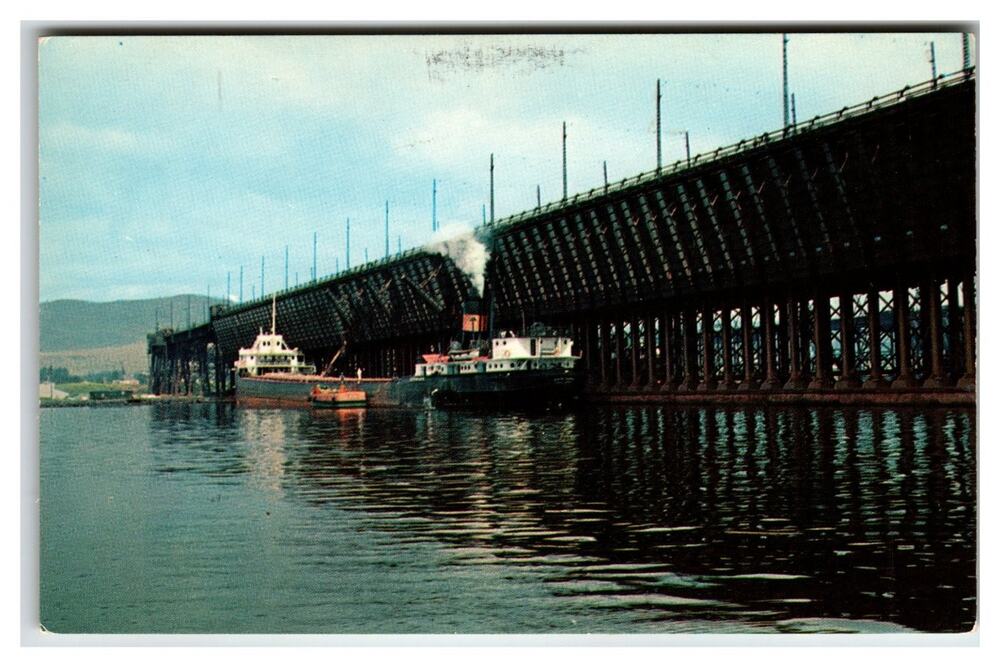 Vintage Duluth Superior Harbor Freighters & Docks Postcard Minnesota